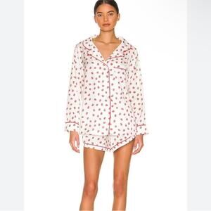 NWT Plush Strawberry Satin Pajama Set Size Small